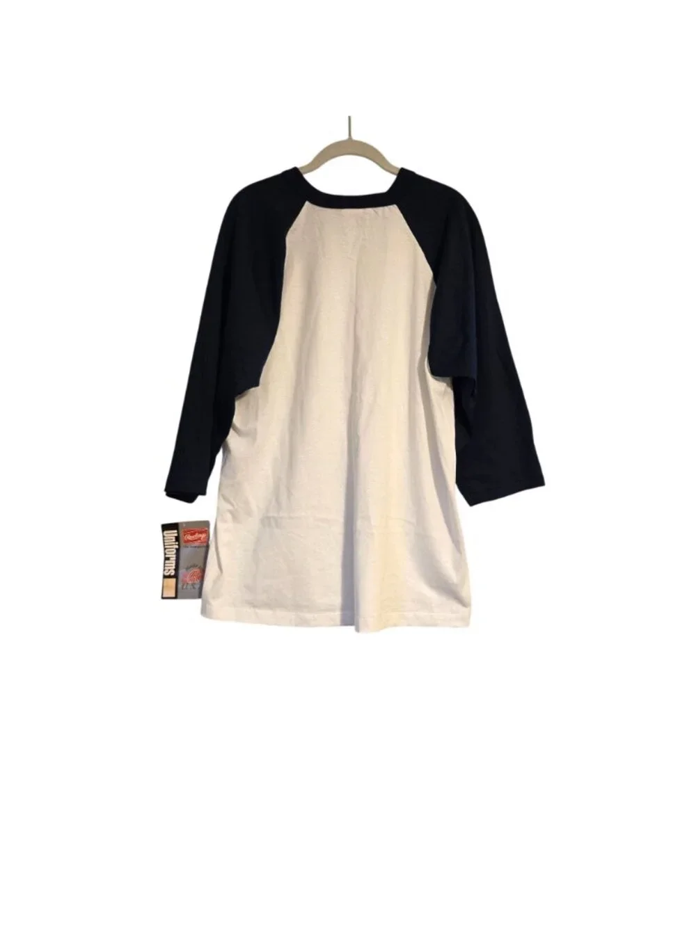Vintage Rawlings White Navy Blue Raglan 3/4 Sleeve Baseball T Shirt Large NEW
